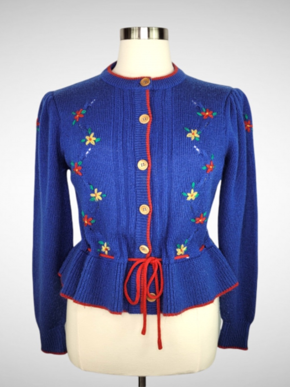 Vintage Knit Cardigan Peplum Floral Size L
